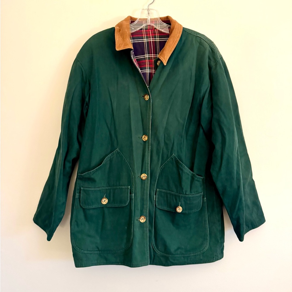 Women’s Vintage Green Field Barn Jacket plaid reversible L